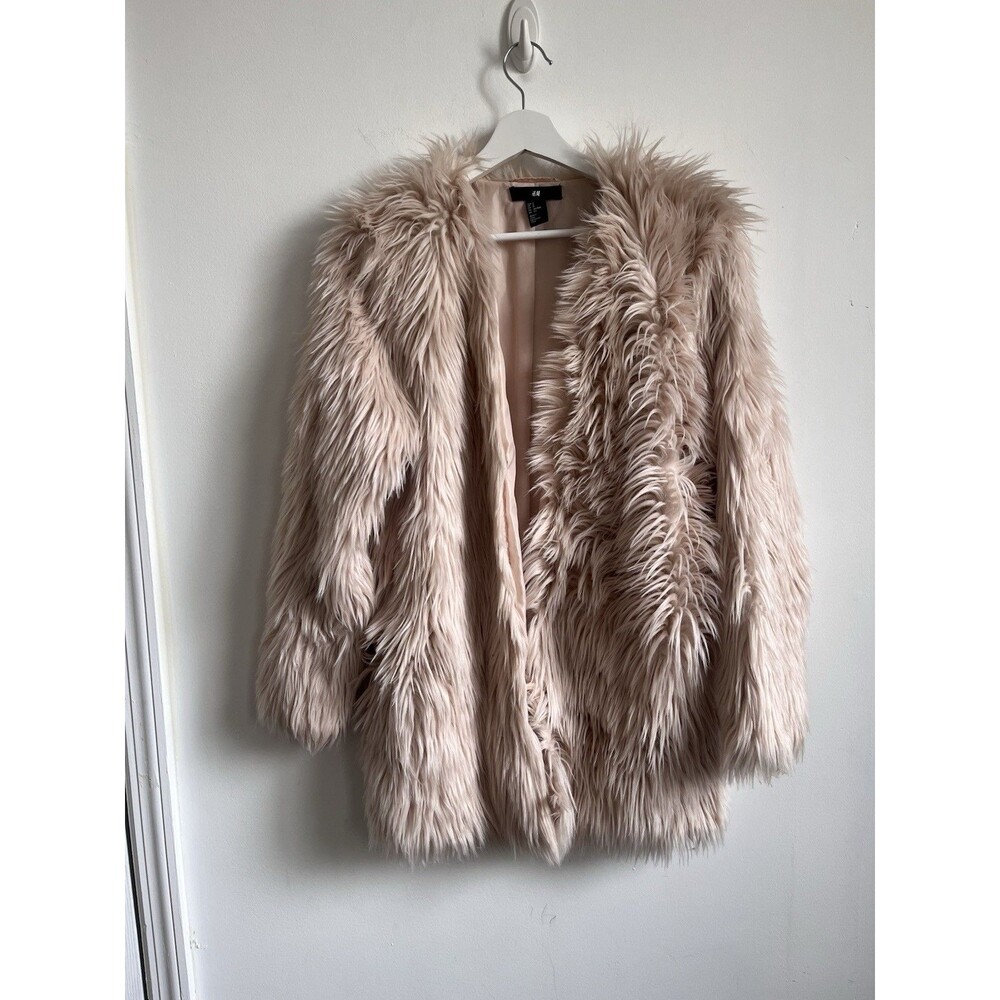 H&M Fluffy Coat Dusty Pink Maeve Blush Cozy Sz Small